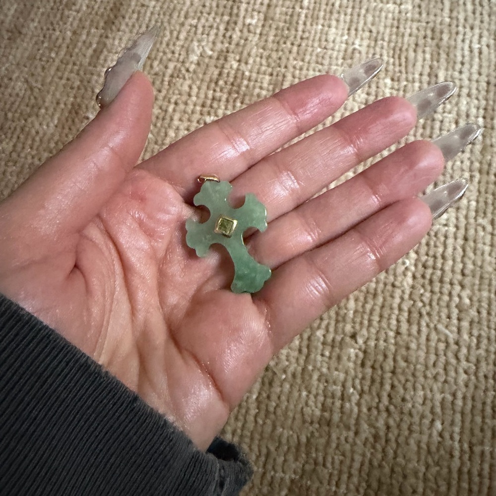 Green Jade Cross Pendant with Peridot